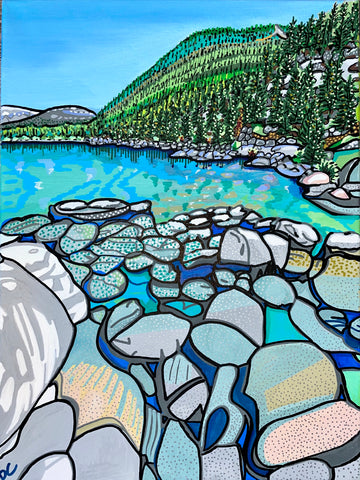 lake tahoe california painting rocks mountains Donna Colbourn