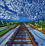 trains tracks painting donna colbourn
