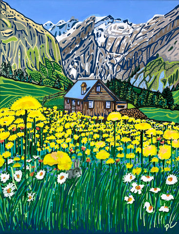 mountains switzerland flowers cabin bunny 