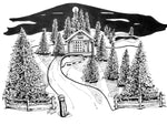 winter cabins ink drawing Donna Colbourn 