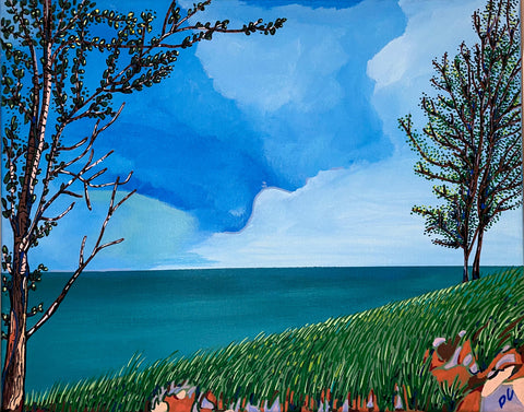 Painting Colour Lake Trees Storm