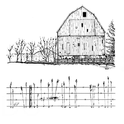 Barn Original Ink Drawing Farmland Barn Trees